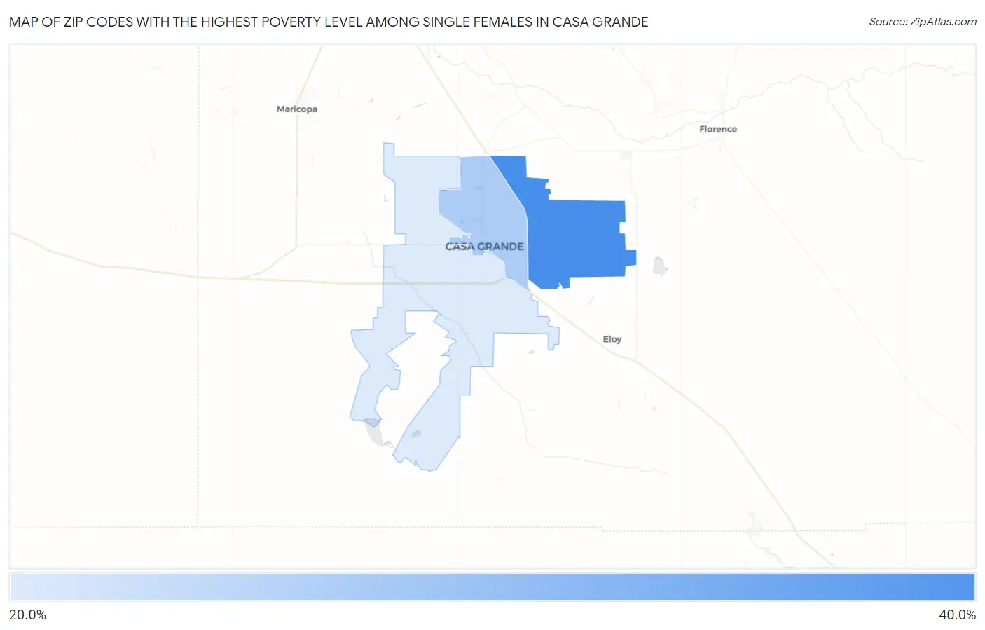 Zip Codes with the Highest Poverty Level Among Single Females in Casa Grande Map