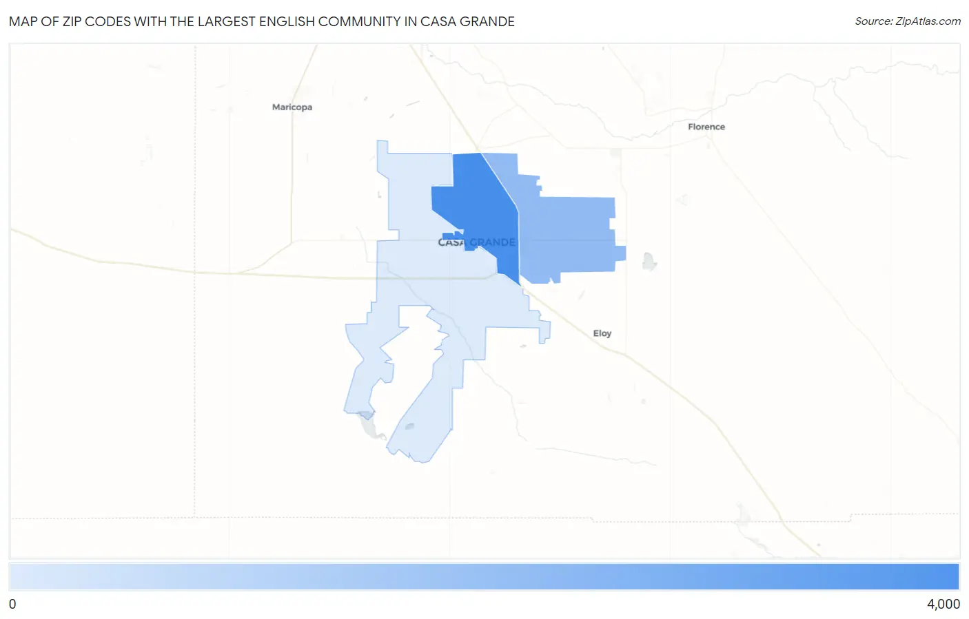Zip Codes with the Largest English Community in Casa Grande Map