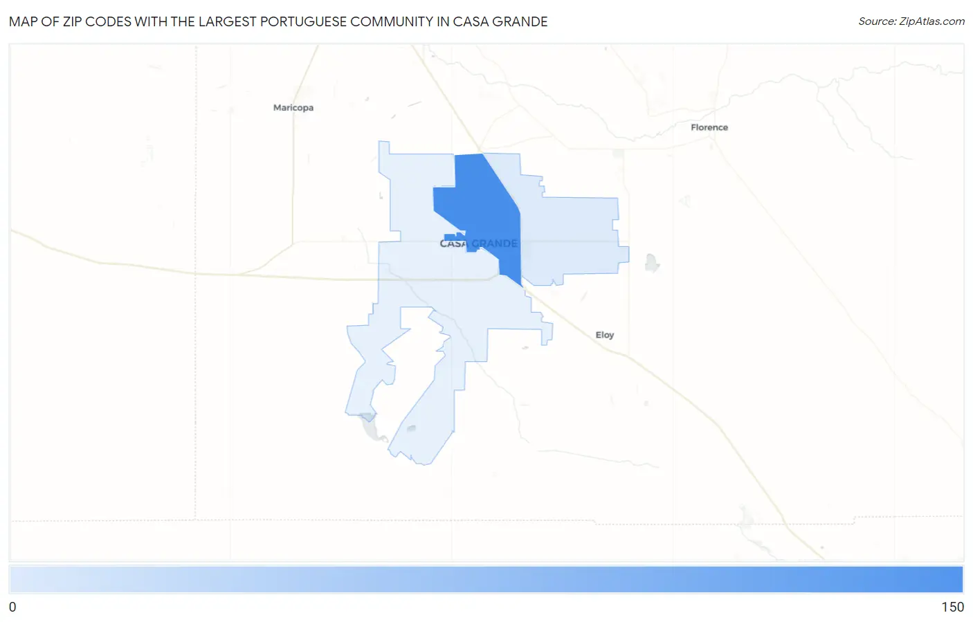 Zip Codes with the Largest Portuguese Community in Casa Grande Map