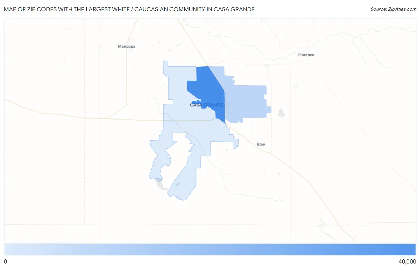 Zip Codes with the Largest White / Caucasian Community in Casa Grande Map