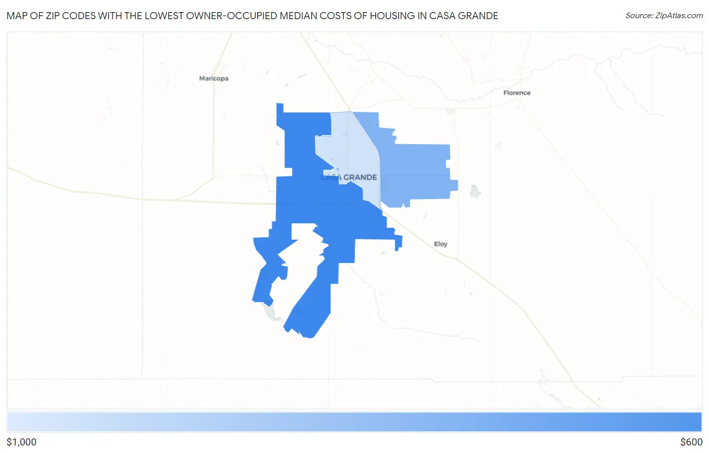 Zip Codes with the Lowest Owner-Occupied Median Costs of Housing in Casa Grande Map