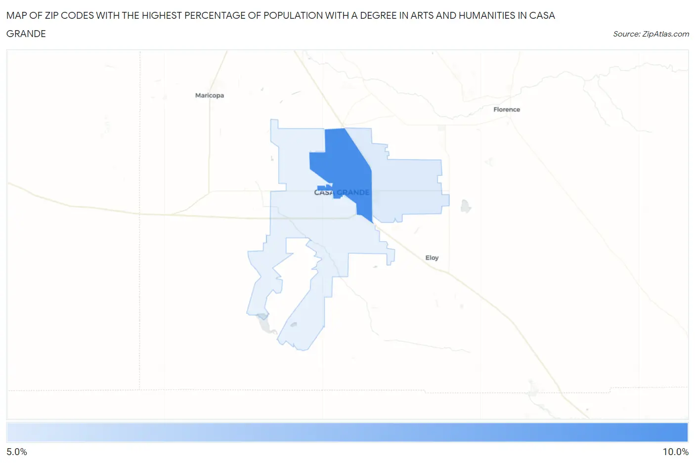 Zip Codes with the Highest Percentage of Population with a Degree in Arts and Humanities in Casa Grande Map
