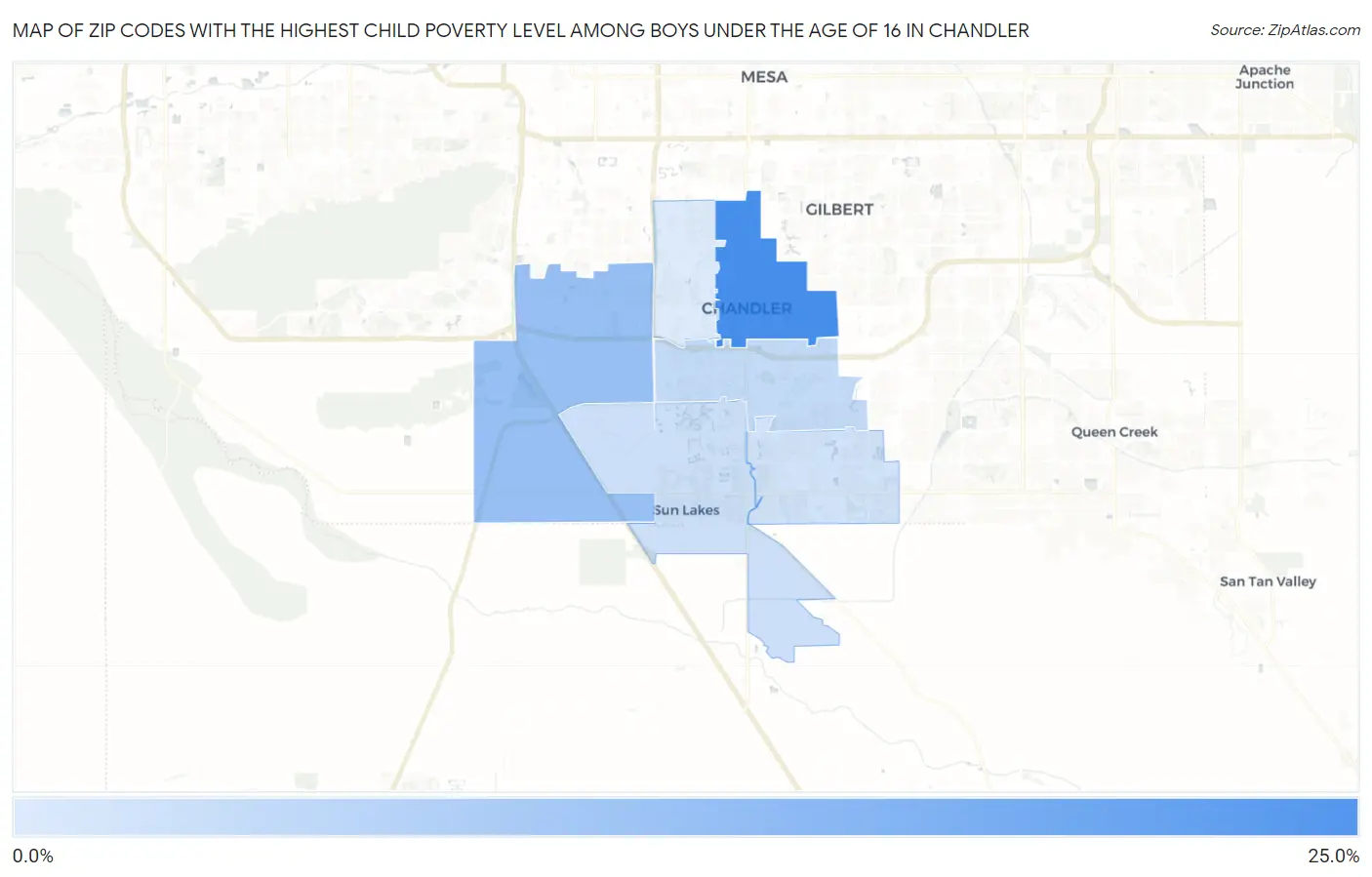 Zip Codes with the Highest Child Poverty Level Among Boys Under the Age of 16 in Chandler Map