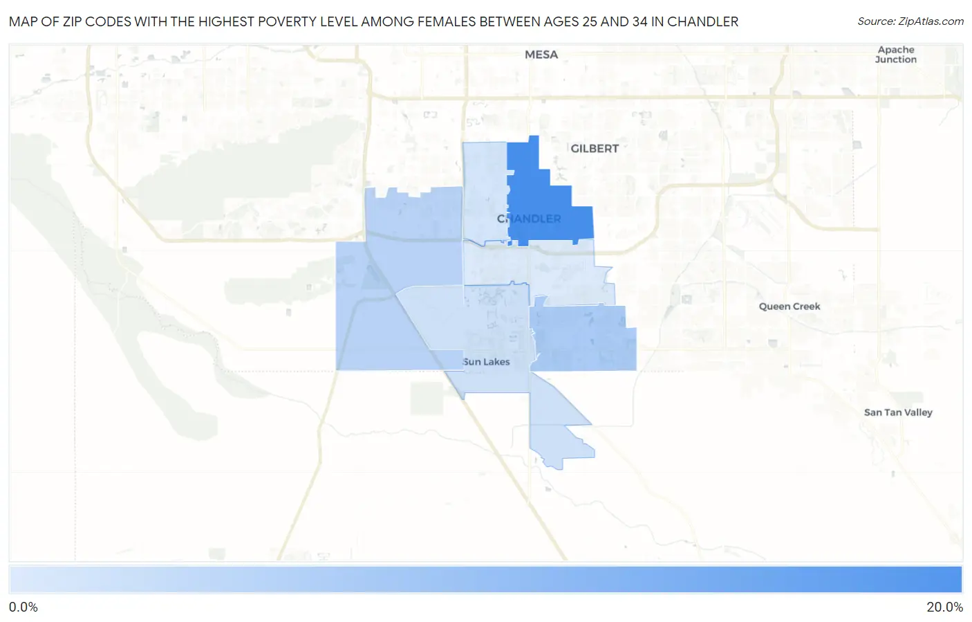 Zip Codes with the Highest Poverty Level Among Females Between Ages 25 and 34 in Chandler Map