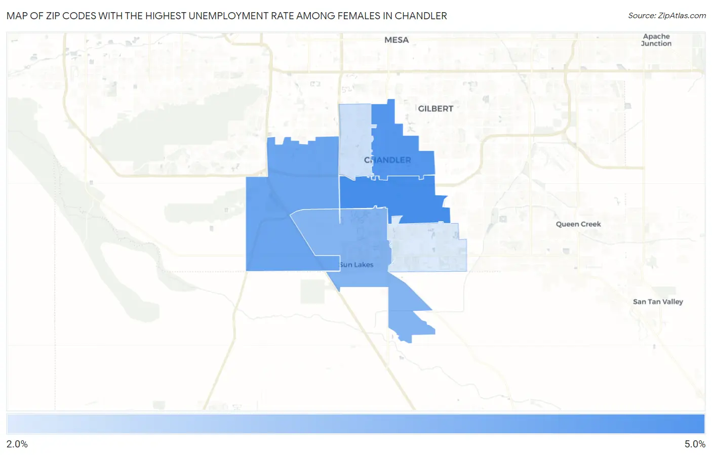 Zip Codes with the Highest Unemployment Rate Among Females in Chandler Map