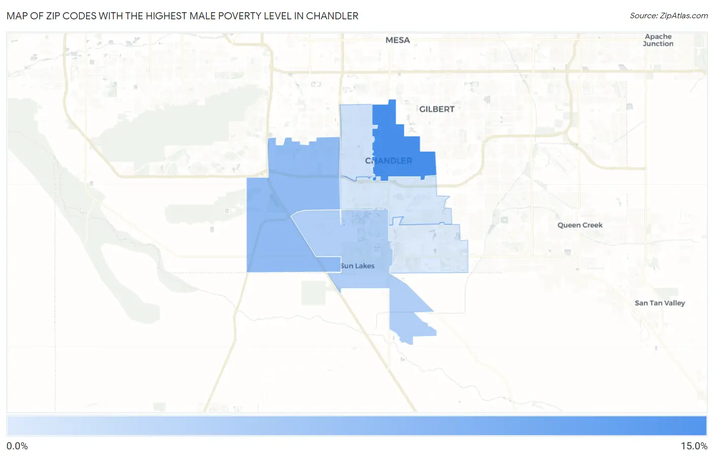 Zip Codes with the Highest Male Poverty Level in Chandler Map