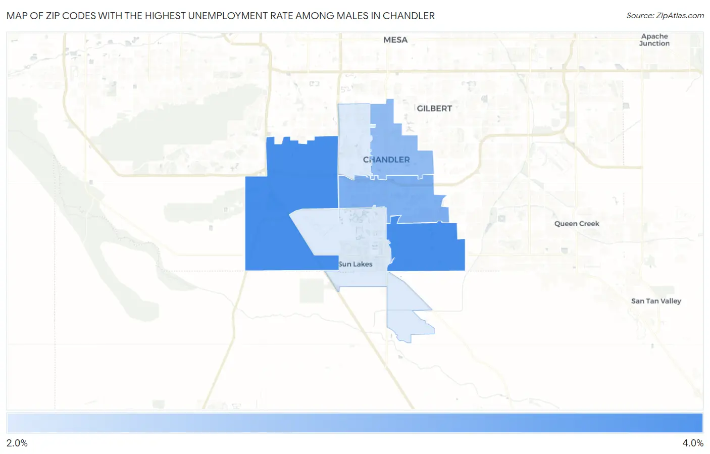 Zip Codes with the Highest Unemployment Rate Among Males in Chandler Map