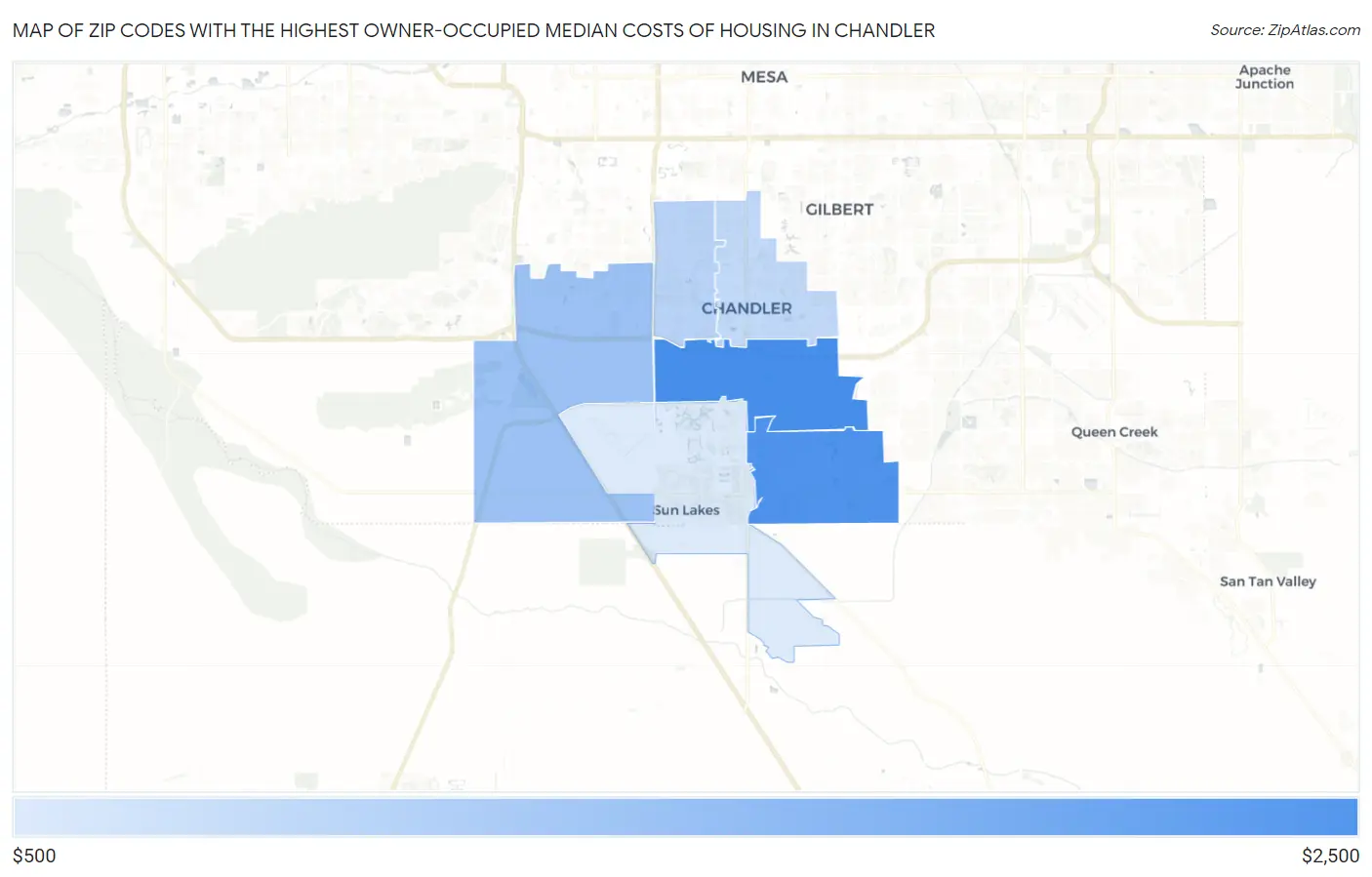 Zip Codes with the Highest Owner-Occupied Median Costs of Housing in Chandler Map