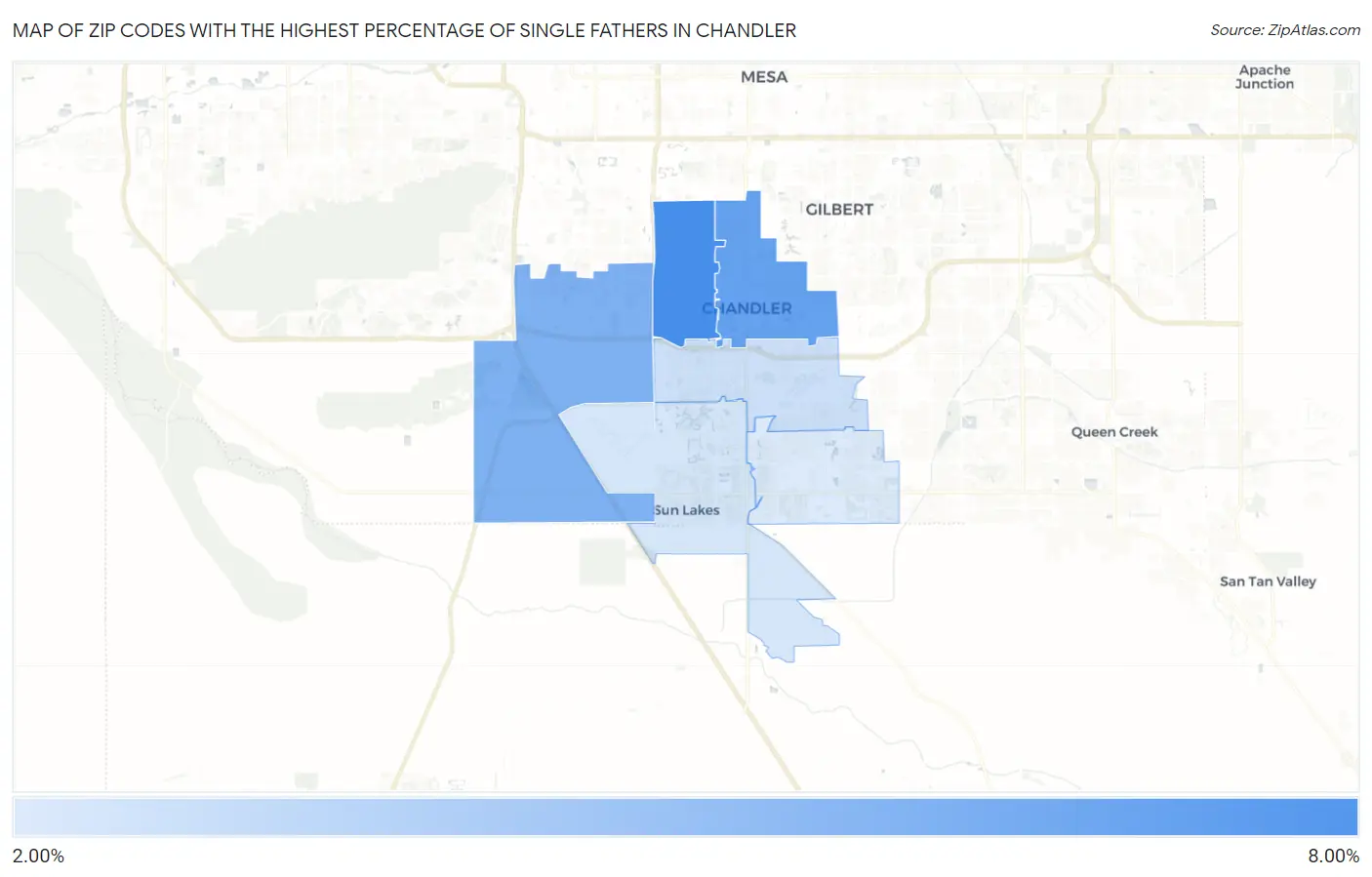 Zip Codes with the Highest Percentage of Single Fathers in Chandler Map