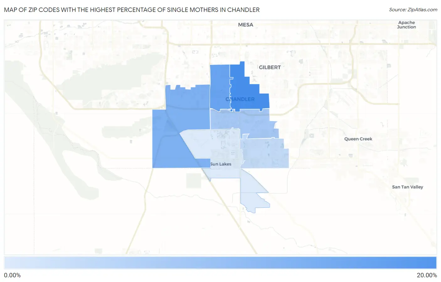 Zip Codes with the Highest Percentage of Single Mothers in Chandler Map