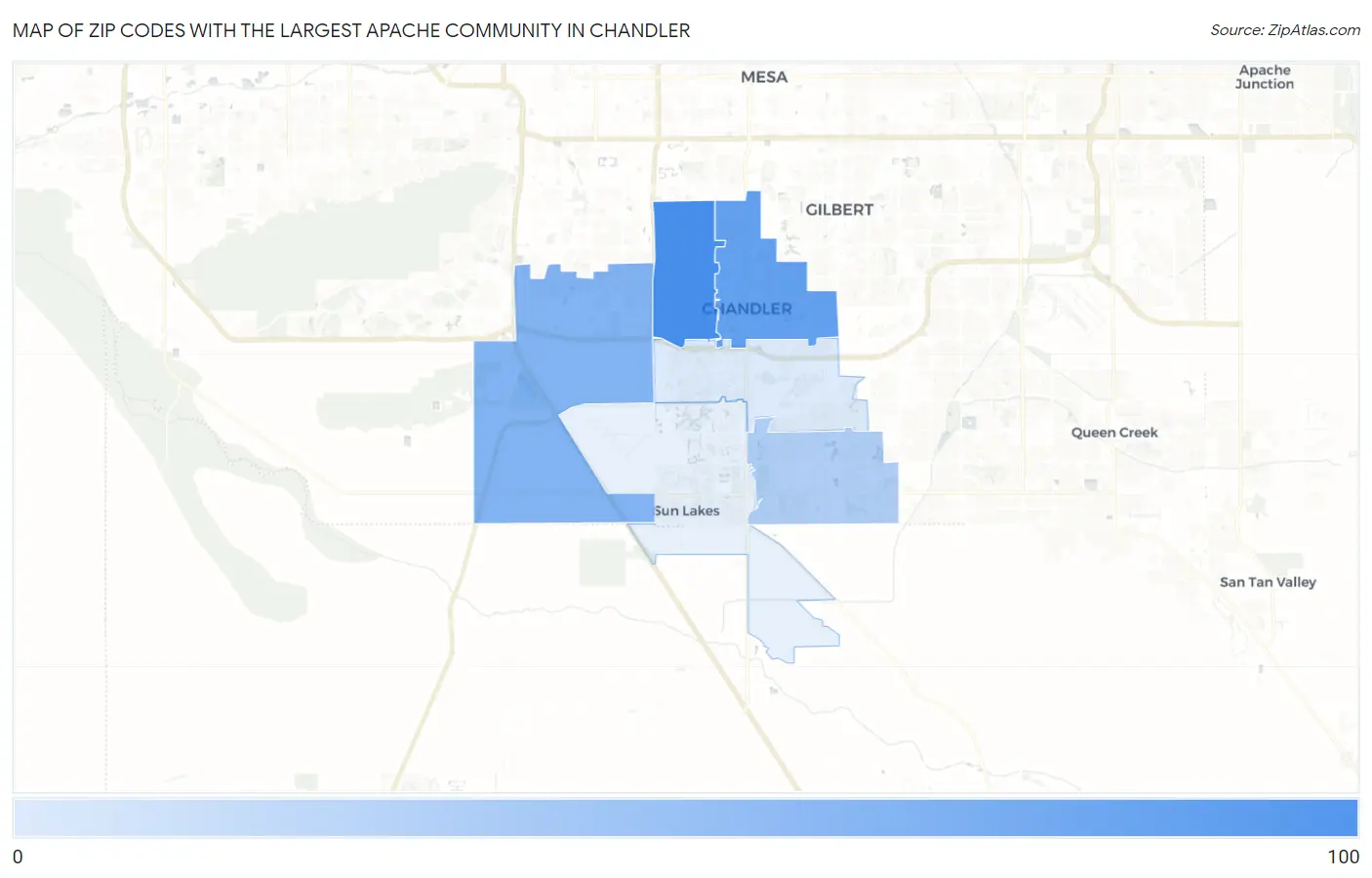 Zip Codes with the Largest Apache Community in Chandler Map