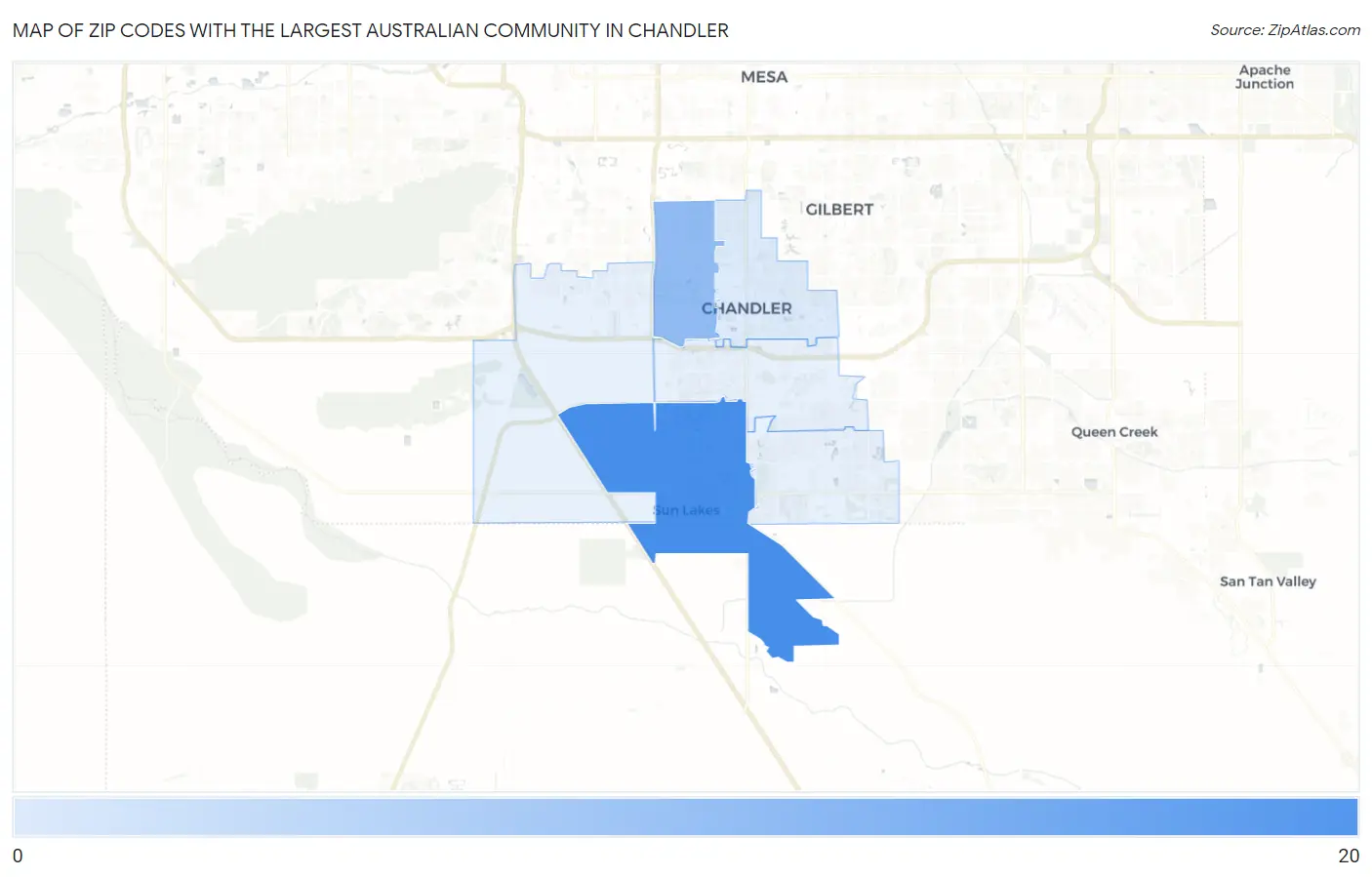 Zip Codes with the Largest Australian Community in Chandler Map