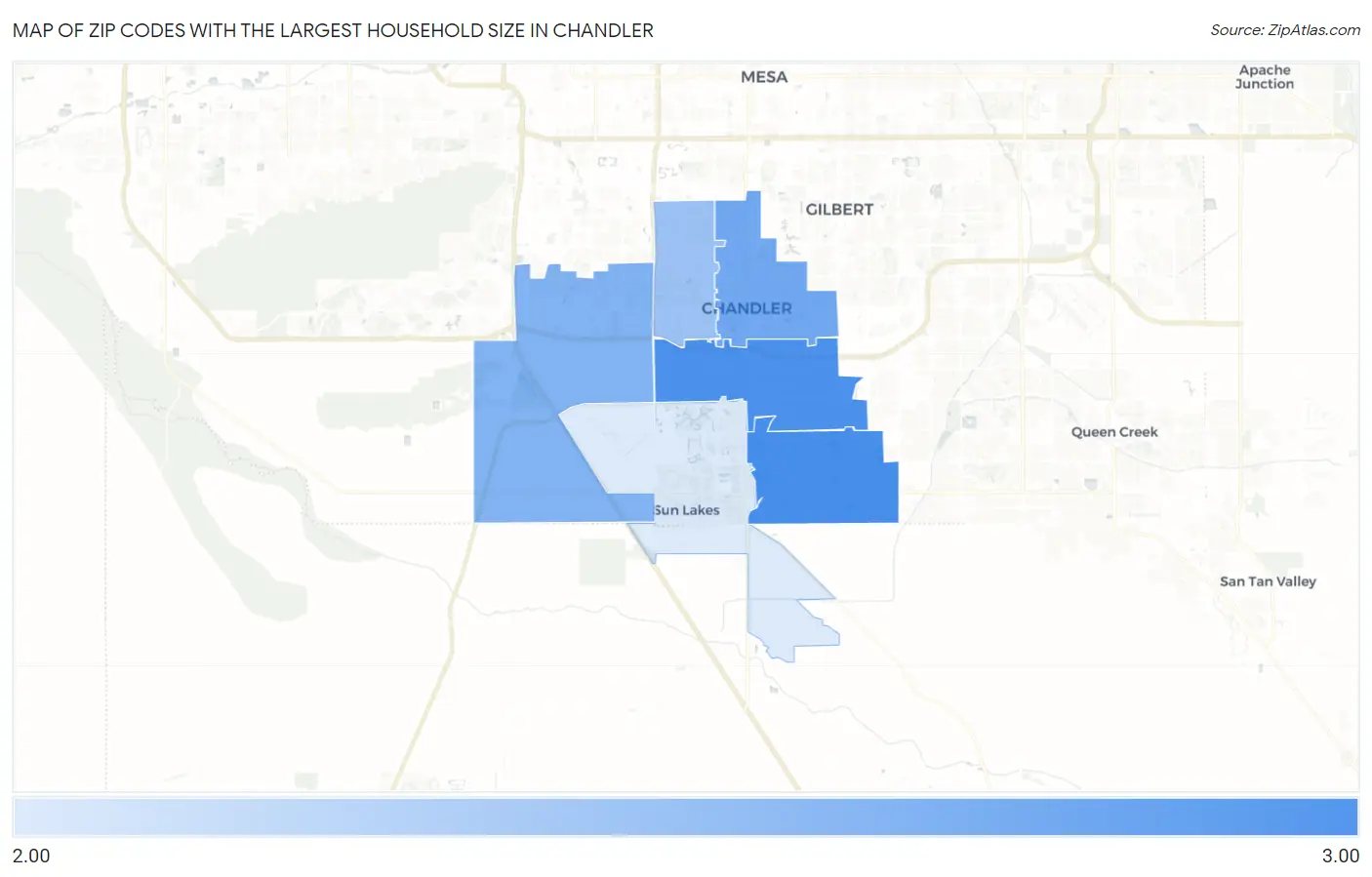 Zip Codes with the Largest Household Size in Chandler Map
