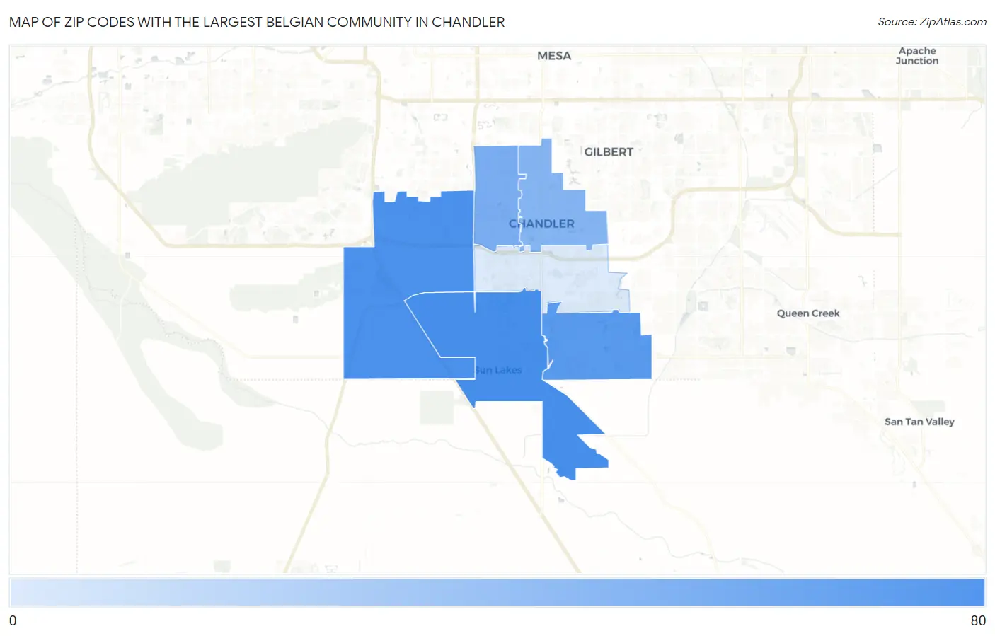 Zip Codes with the Largest Belgian Community in Chandler Map