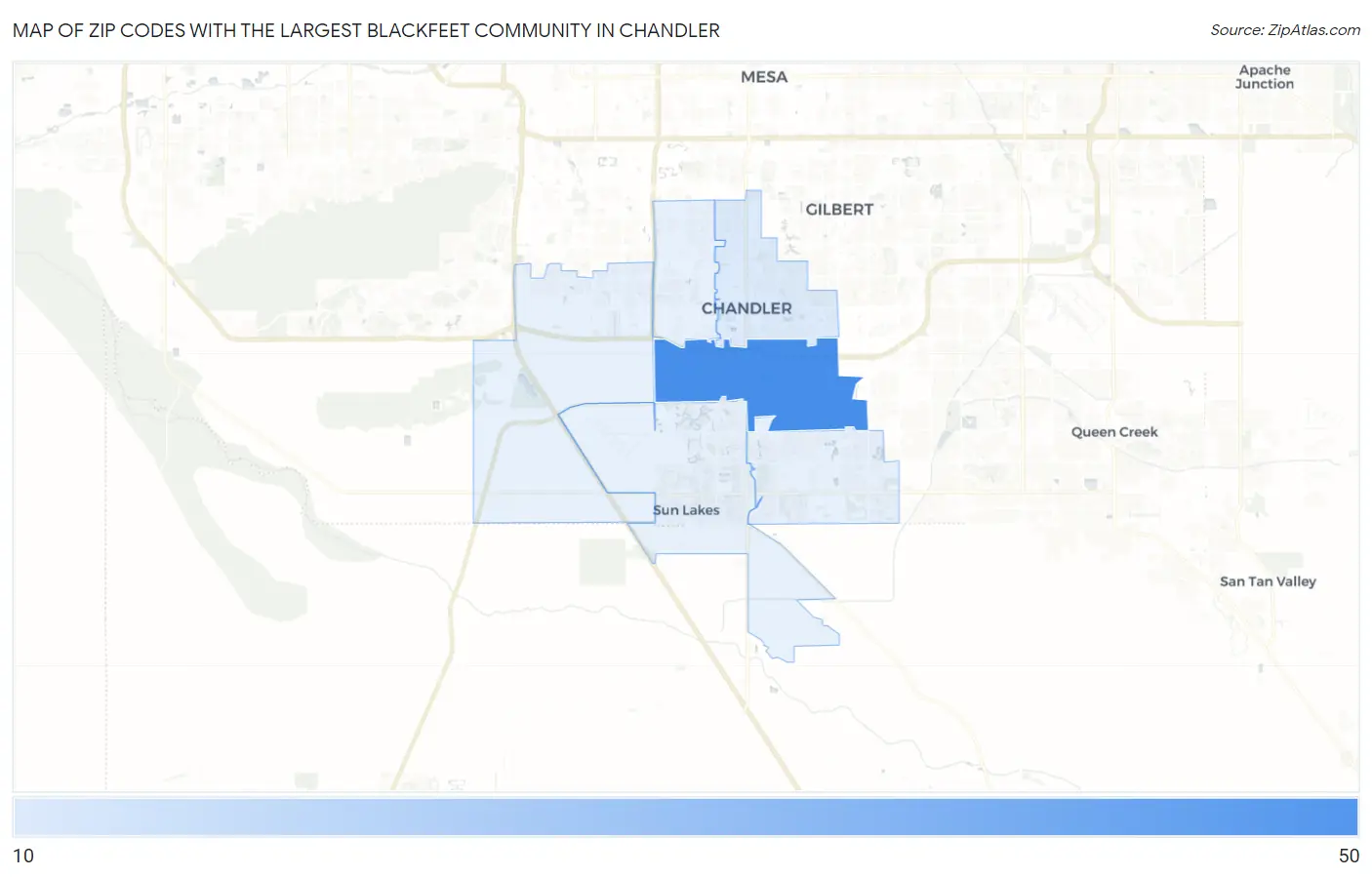Zip Codes with the Largest Blackfeet Community in Chandler Map