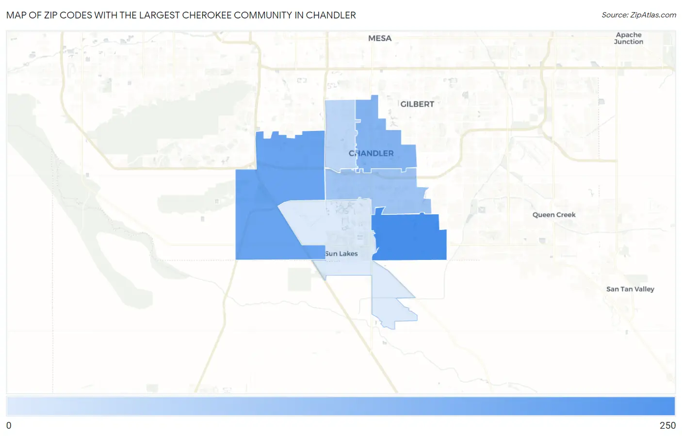 Zip Codes with the Largest Cherokee Community in Chandler Map