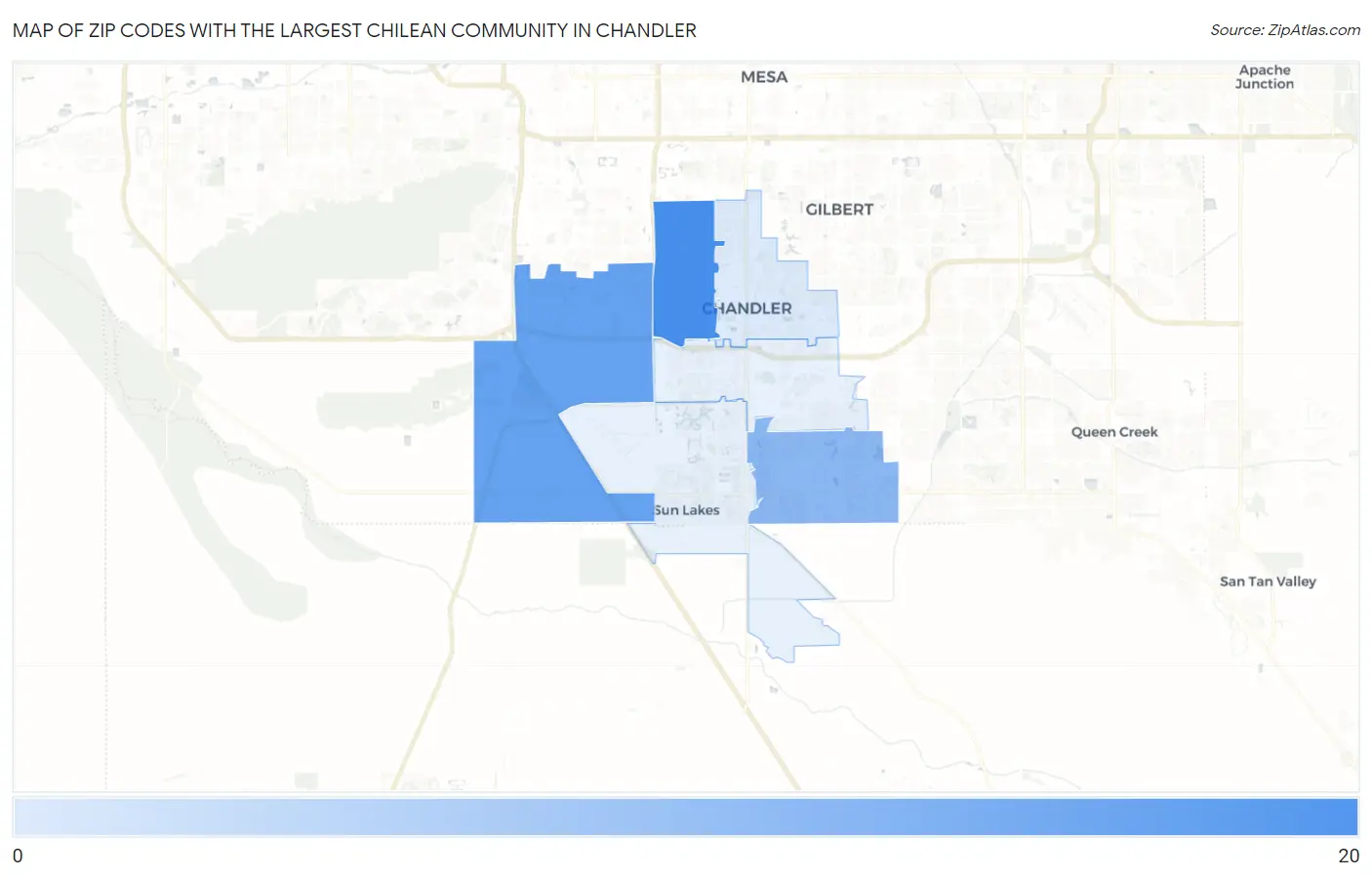 Zip Codes with the Largest Chilean Community in Chandler Map
