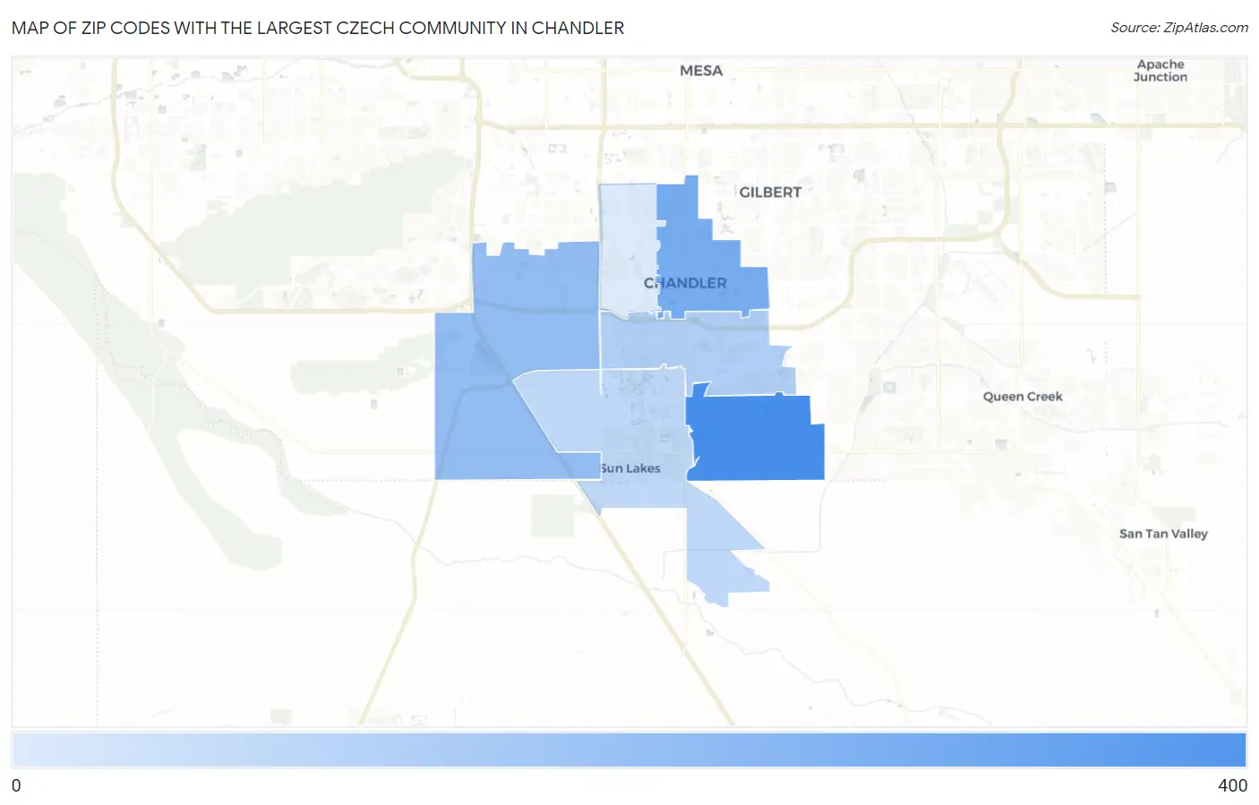 Zip Codes with the Largest Czech Community in Chandler Map