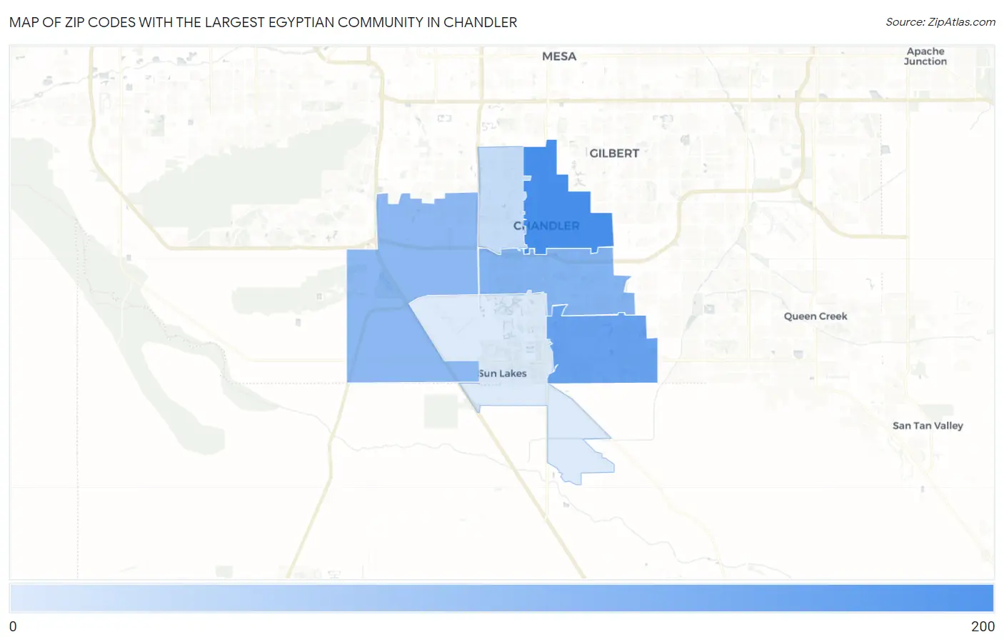 Zip Codes with the Largest Egyptian Community in Chandler Map