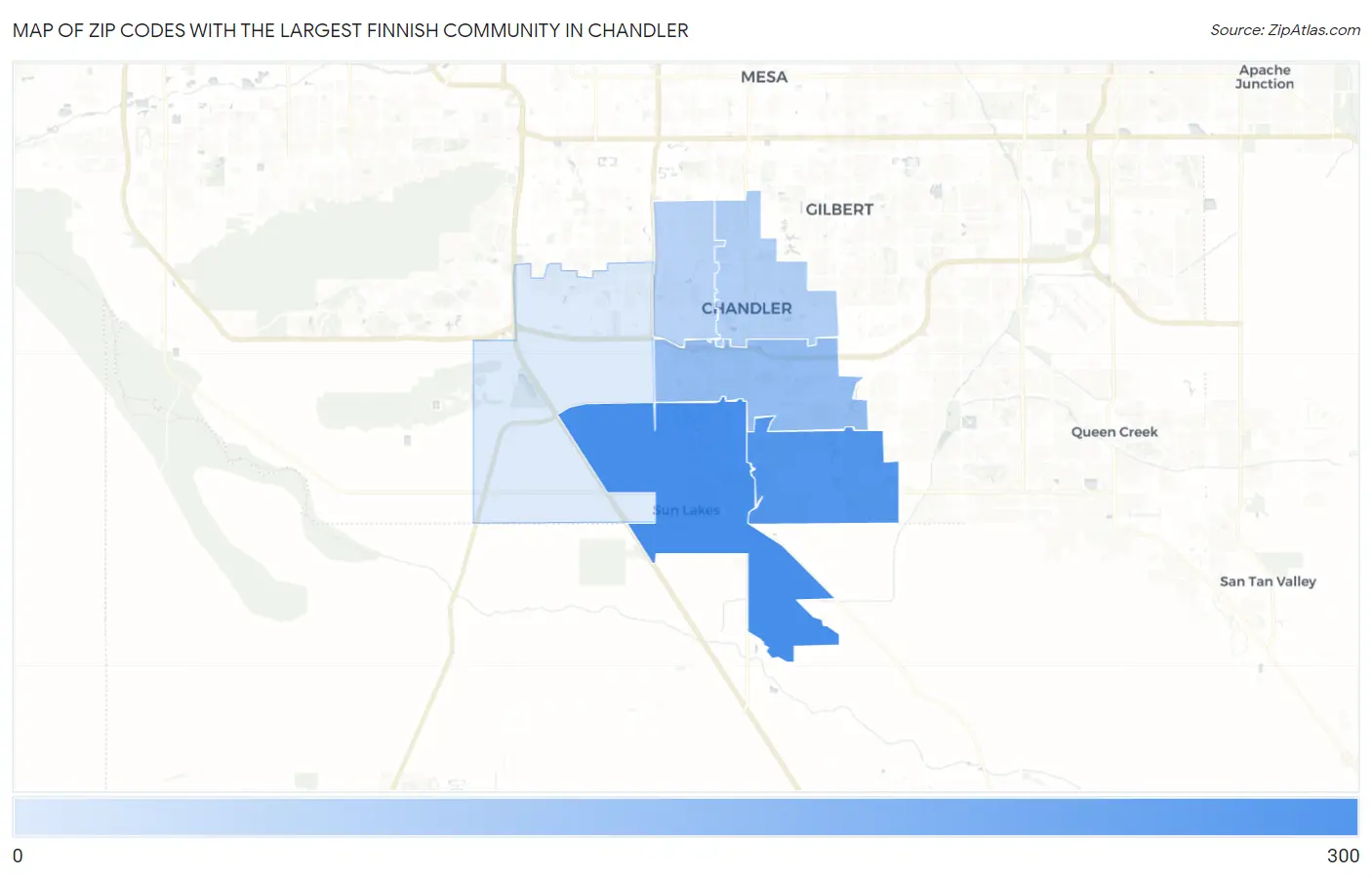 Zip Codes with the Largest Finnish Community in Chandler Map