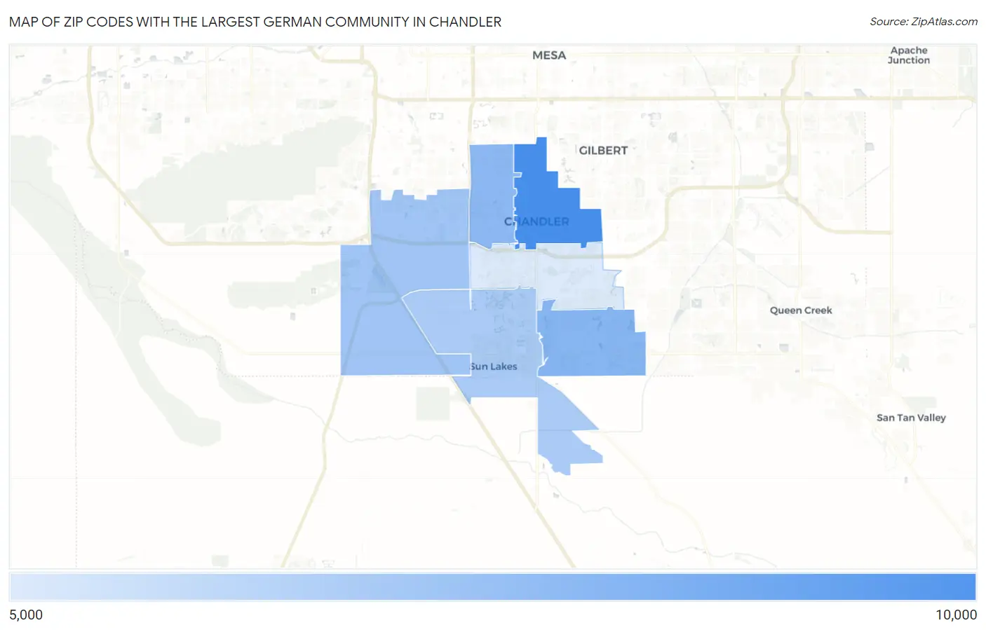 Zip Codes with the Largest German Community in Chandler Map