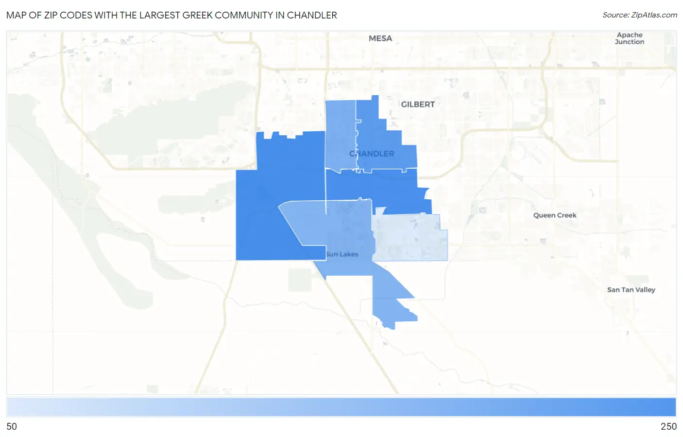 Zip Codes with the Largest Greek Community in Chandler Map
