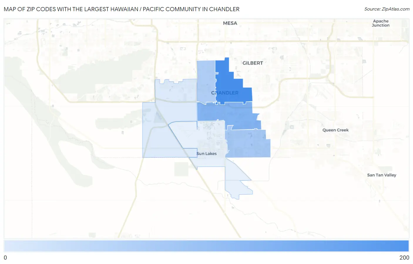 Zip Codes with the Largest Hawaiian / Pacific Community in Chandler Map