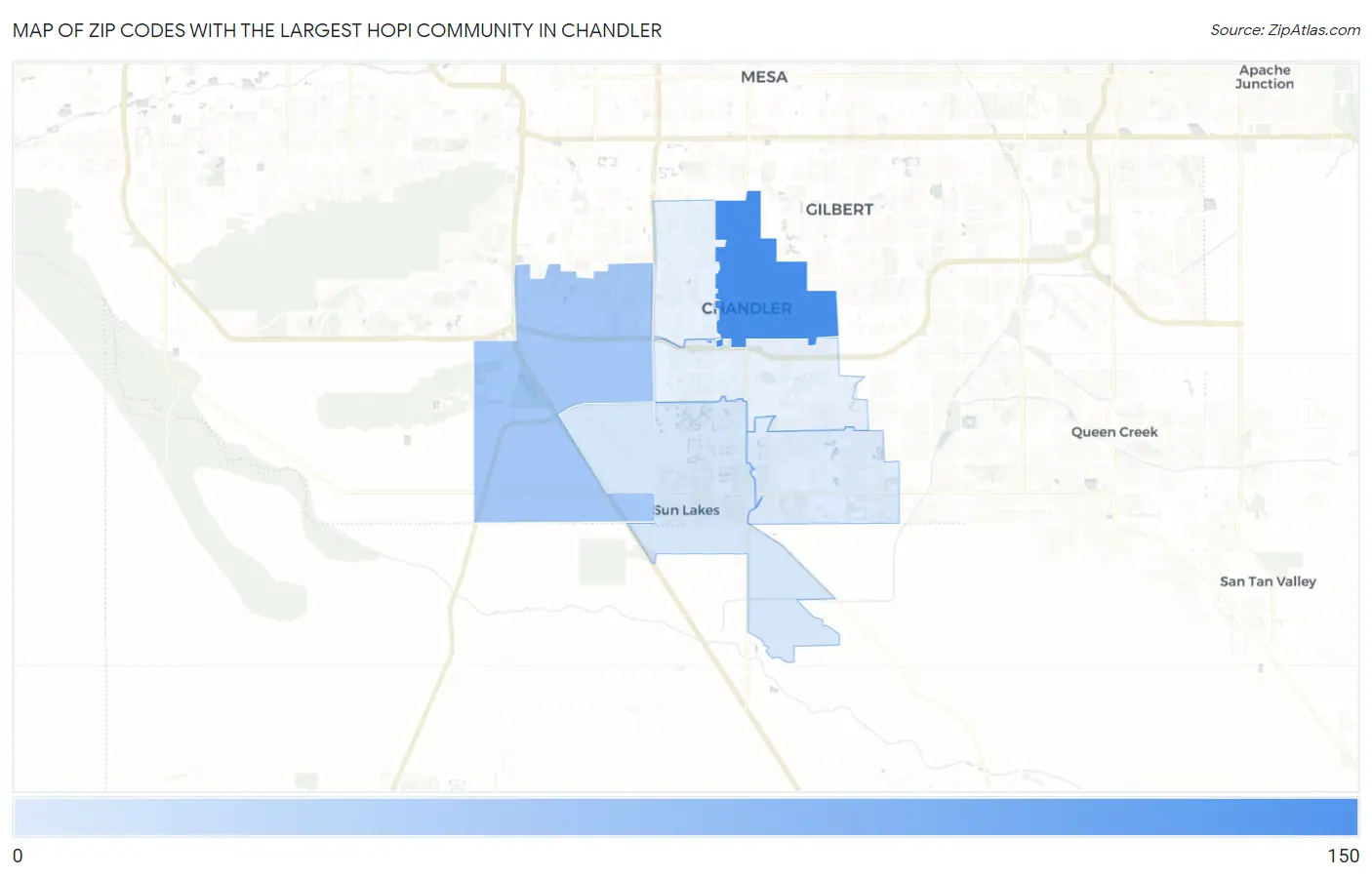 Zip Codes with the Largest Hopi Community in Chandler Map