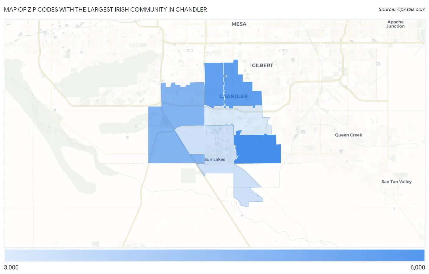 Zip Codes with the Largest Irish Community in Chandler Map