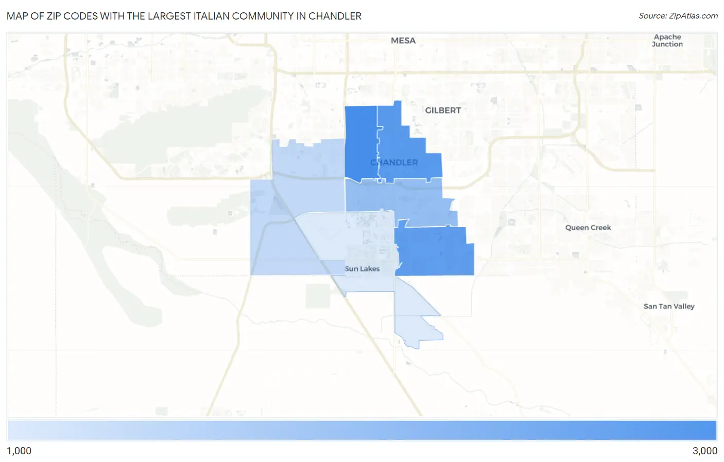 Zip Codes with the Largest Italian Community in Chandler Map