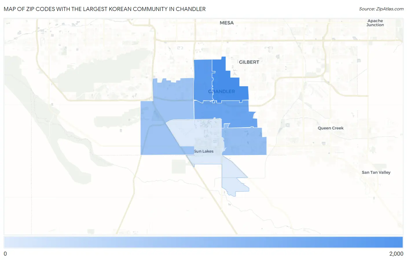 Zip Codes with the Largest Korean Community in Chandler Map