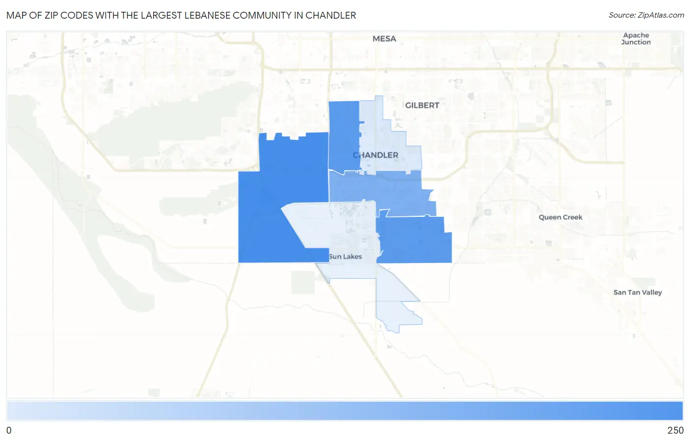 Zip Codes with the Largest Lebanese Community in Chandler Map
