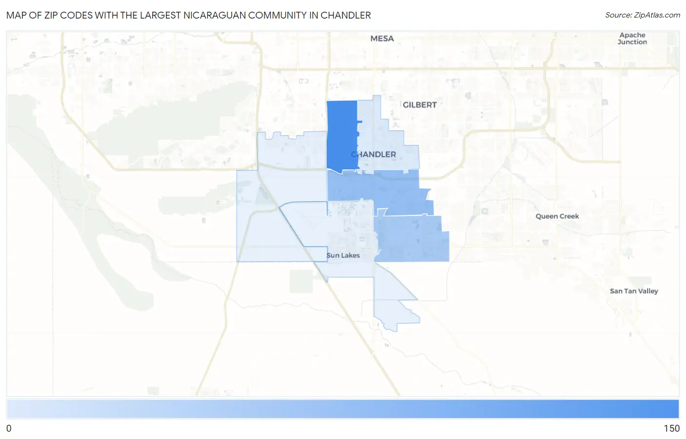 Zip Codes with the Largest Nicaraguan Community in Chandler Map