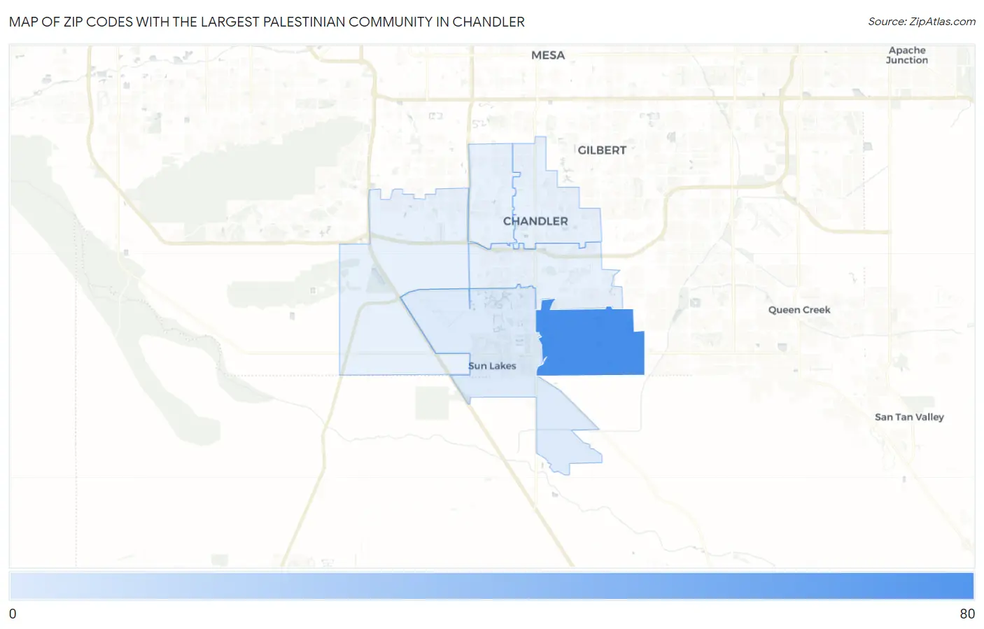 Zip Codes with the Largest Palestinian Community in Chandler Map
