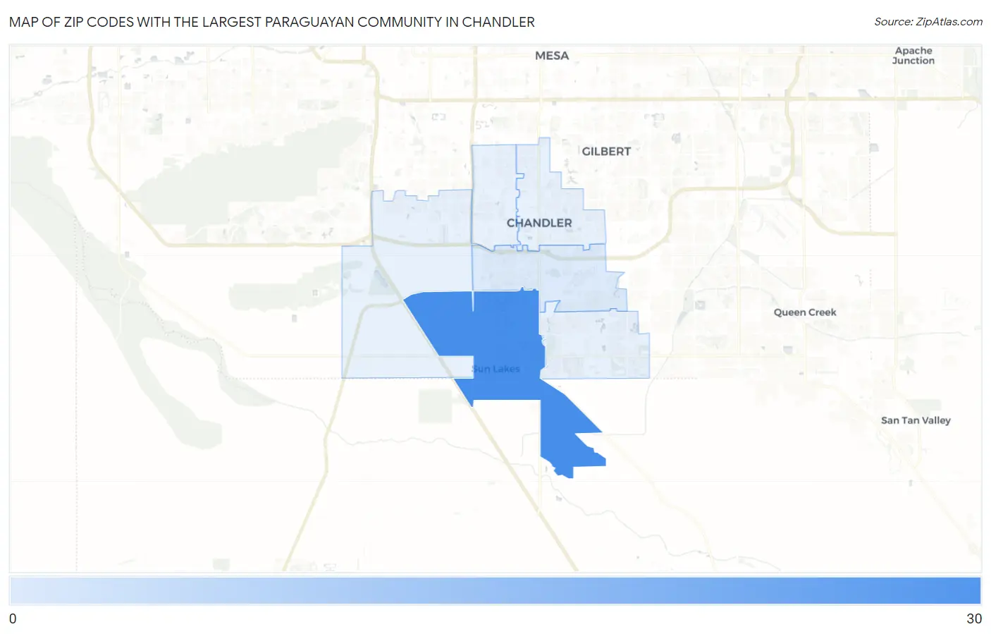 Zip Codes with the Largest Paraguayan Community in Chandler Map