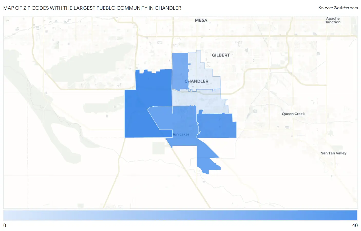 Zip Codes with the Largest Pueblo Community in Chandler Map