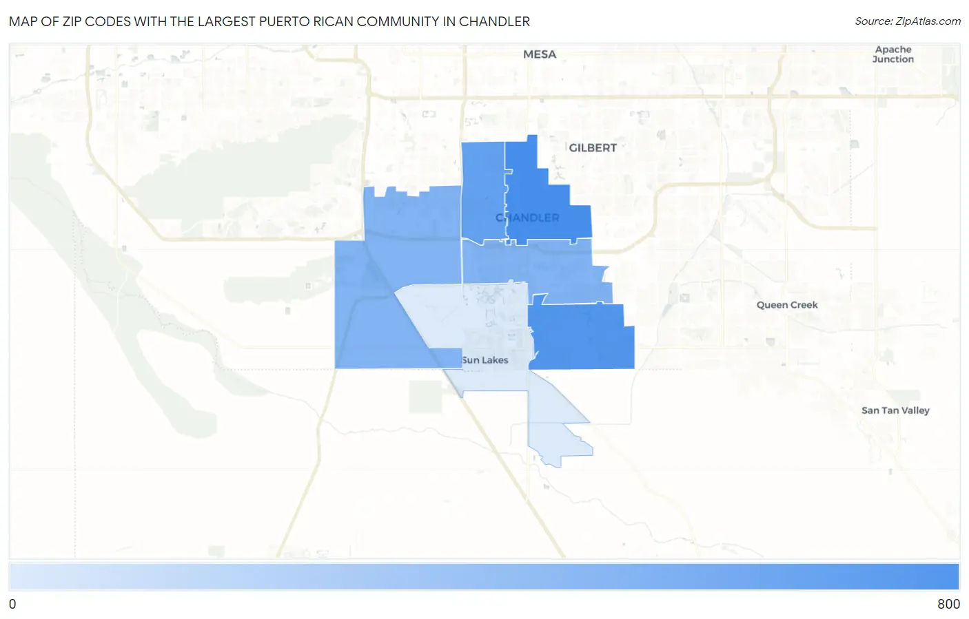 Zip Codes with the Largest Puerto Rican Community in Chandler Map