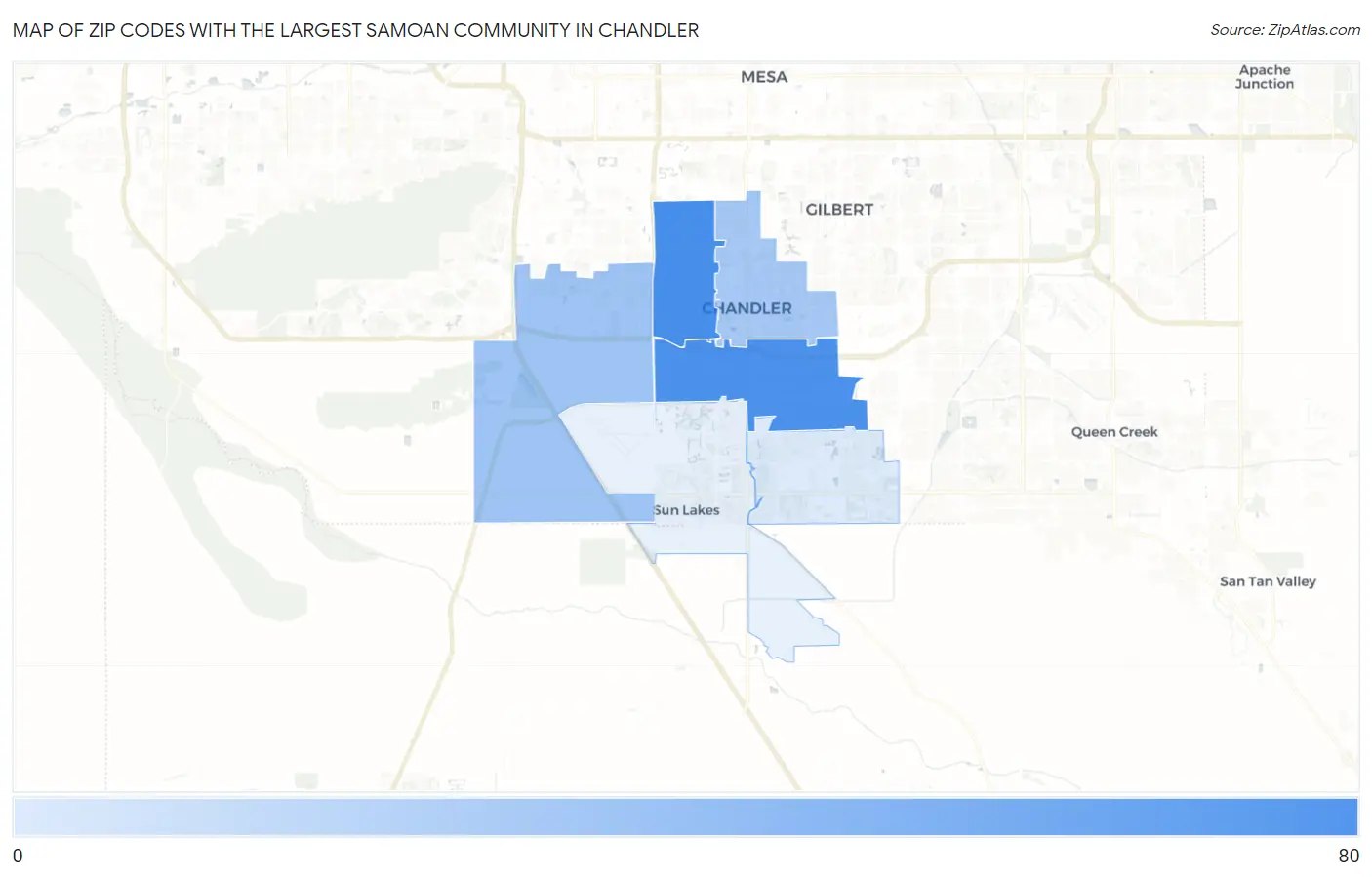 Zip Codes with the Largest Samoan Community in Chandler Map