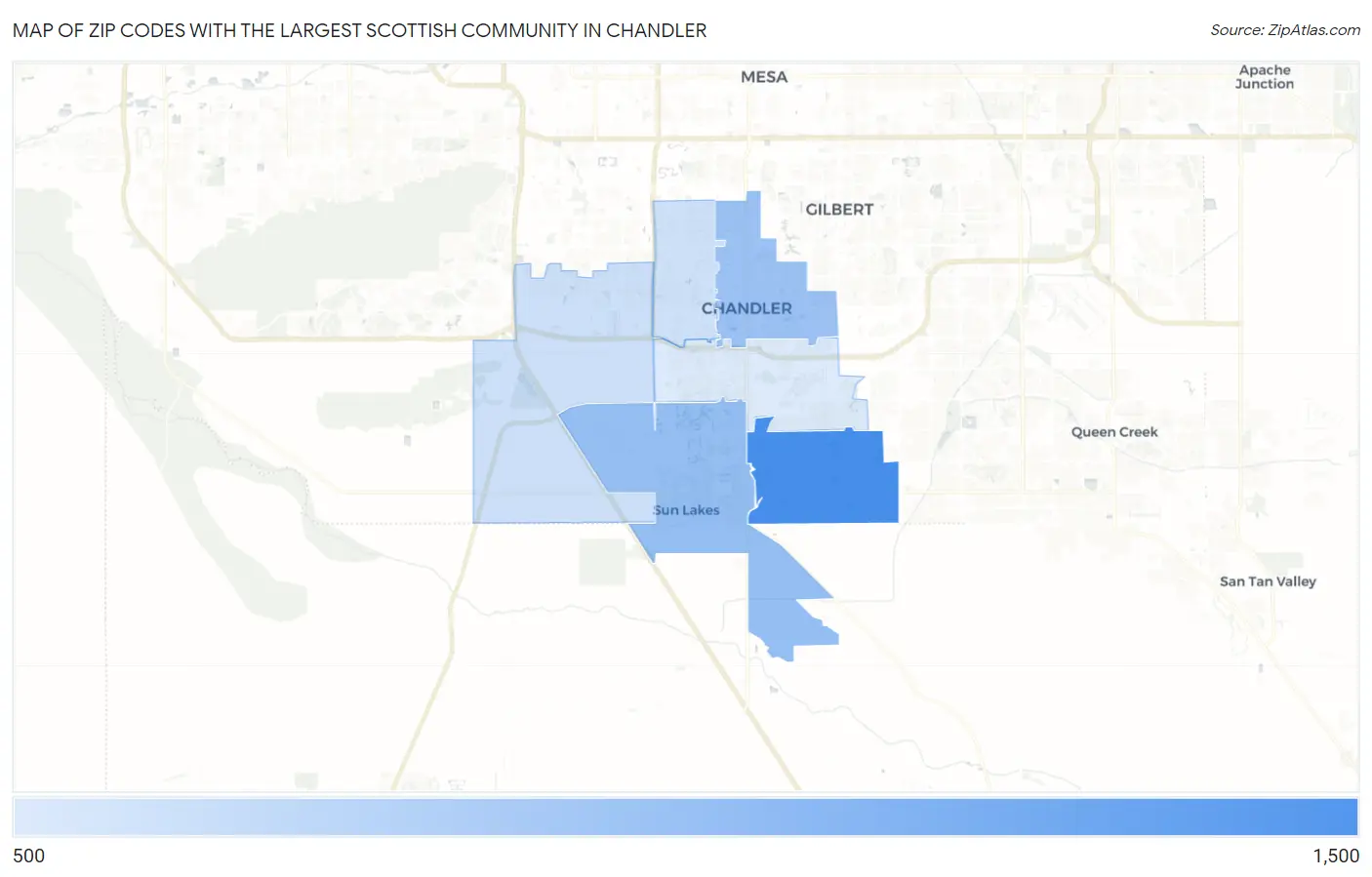 Zip Codes with the Largest Scottish Community in Chandler Map