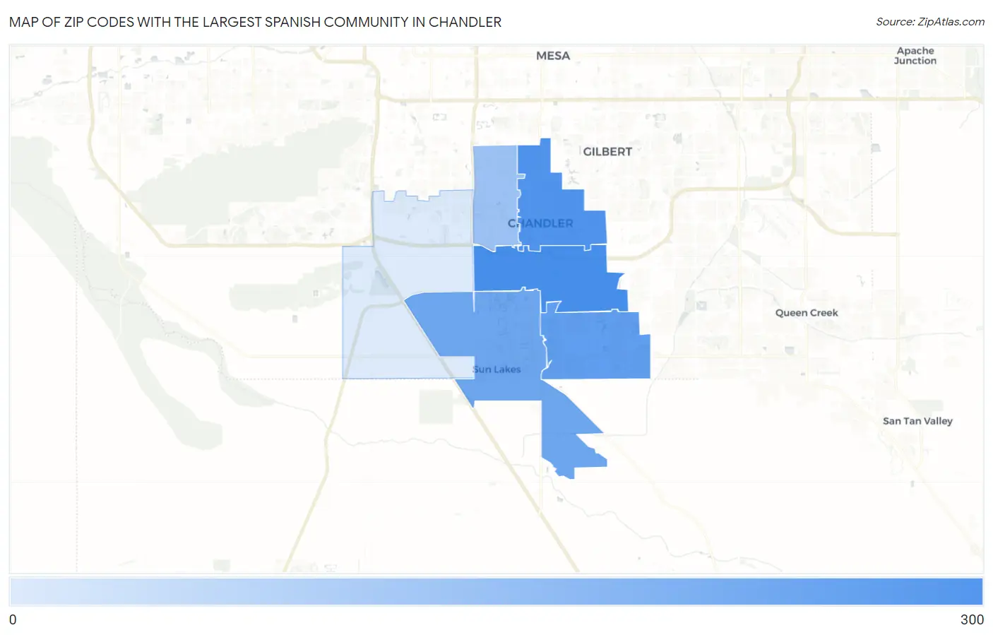 Zip Codes with the Largest Spanish Community in Chandler Map