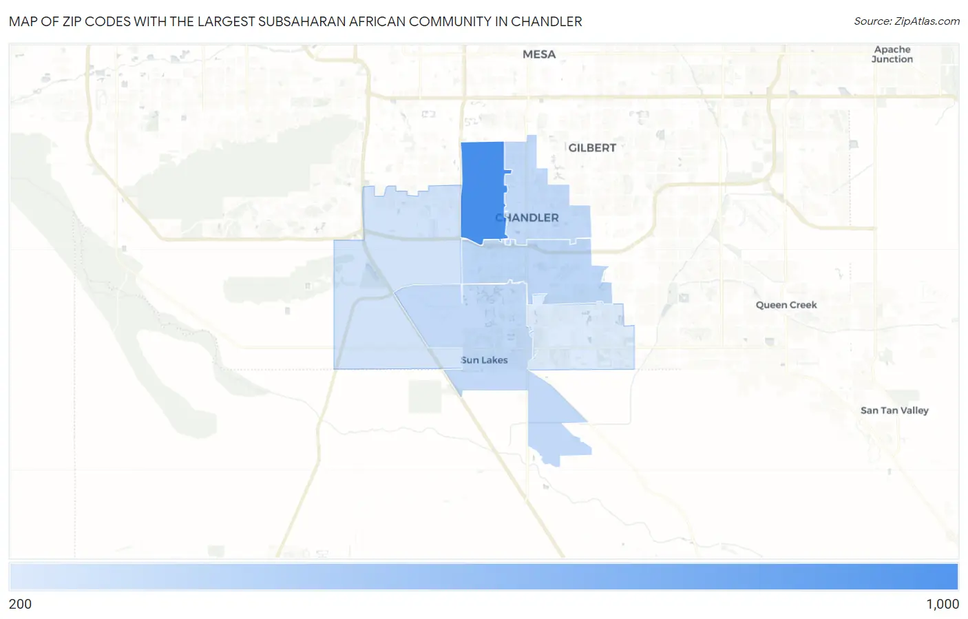 Zip Codes with the Largest Subsaharan African Community in Chandler Map