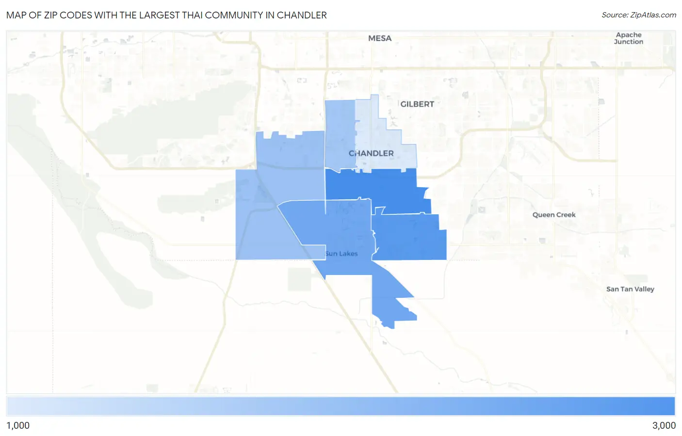 Zip Codes with the Largest Thai Community in Chandler Map