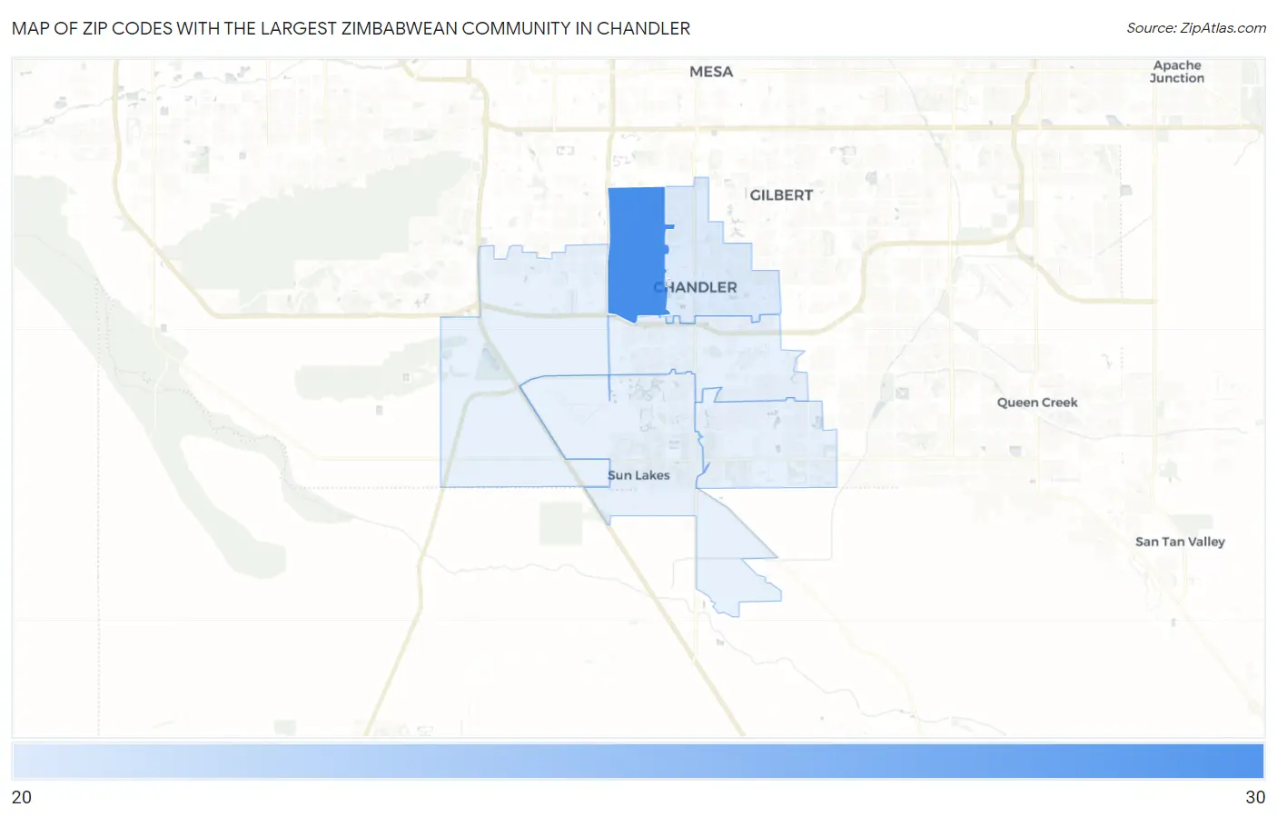 Zip Codes with the Largest Zimbabwean Community in Chandler Map