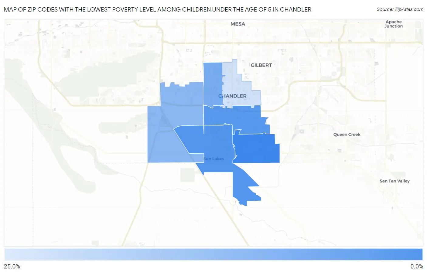 Zip Codes with the Lowest Poverty Level Among Children Under the Age of 5 in Chandler Map