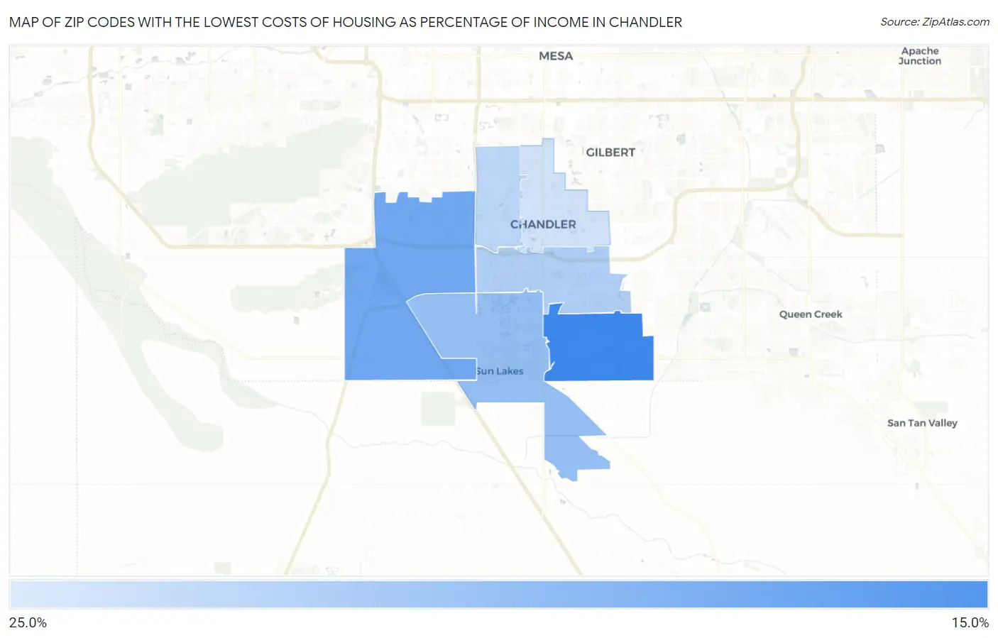 Zip Codes with the Lowest Costs of Housing as Percentage of Income in Chandler Map