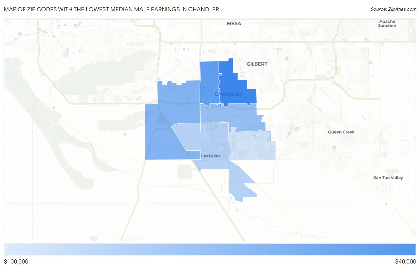 Zip Codes with the Lowest Median Male Earnings in Chandler Map