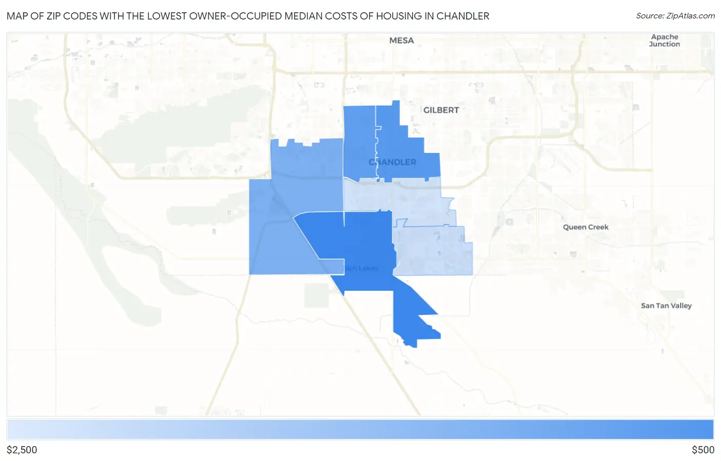 Zip Codes with the Lowest Owner-Occupied Median Costs of Housing in Chandler Map