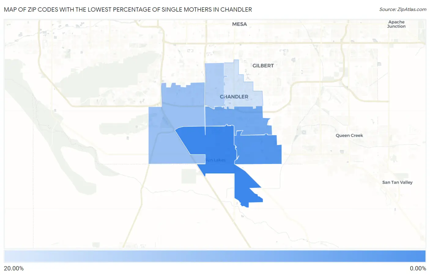 Zip Codes with the Lowest Percentage of Single Mothers in Chandler Map