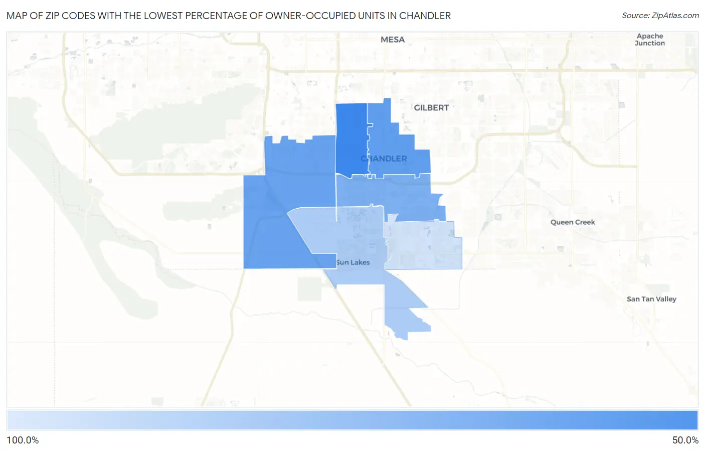 Zip Codes with the Lowest Percentage of Owner-Occupied Units in Chandler Map