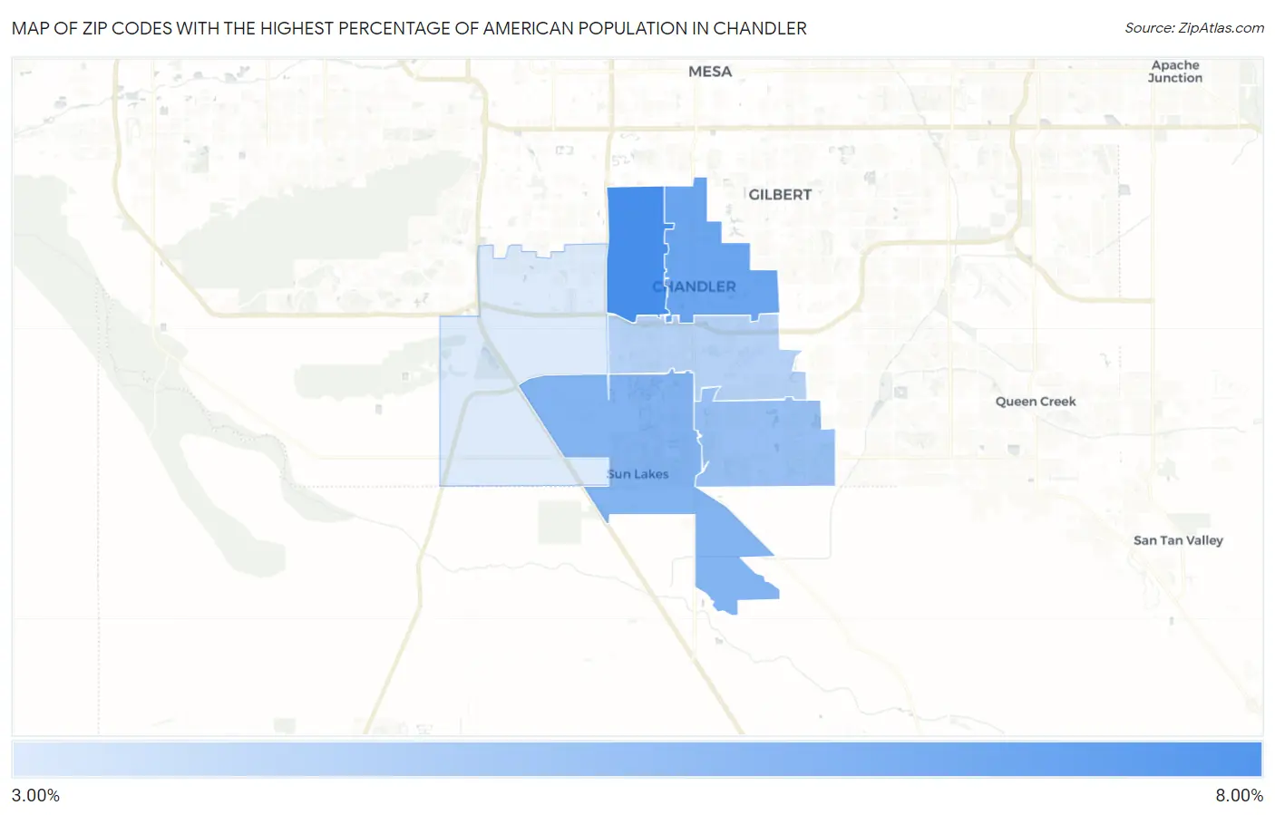 Zip Codes with the Highest Percentage of American Population in Chandler Map